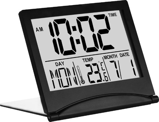 MMOBIEL Digitale Klok LCD Reiswekker Opvouwbaar - Bureau Klok Wekker Digitaal met Temperatuur en Datum Aanduiding - Zwart