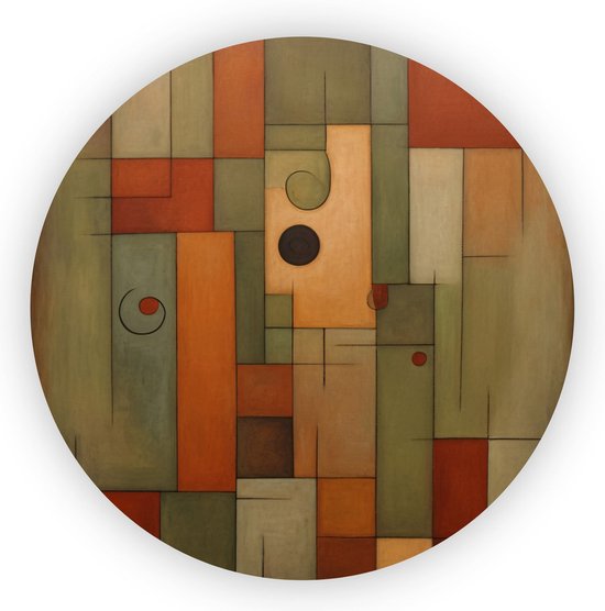 Abstracte kunst schilderij - Eetkamer wandcirkels - Wandbord abstract - Wanddecoratie klassiek - Muurcirkel - Decoratie muur - 90 x 90 cm 5mm