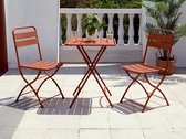 MYLIA Opklapbare tuineethoek van metaal - Een tafel D60 cm en 2 opklapstoelen - Terracotta - MIRMANDE van MYLIA L 60 cm x H 87 cm x D 60 cm