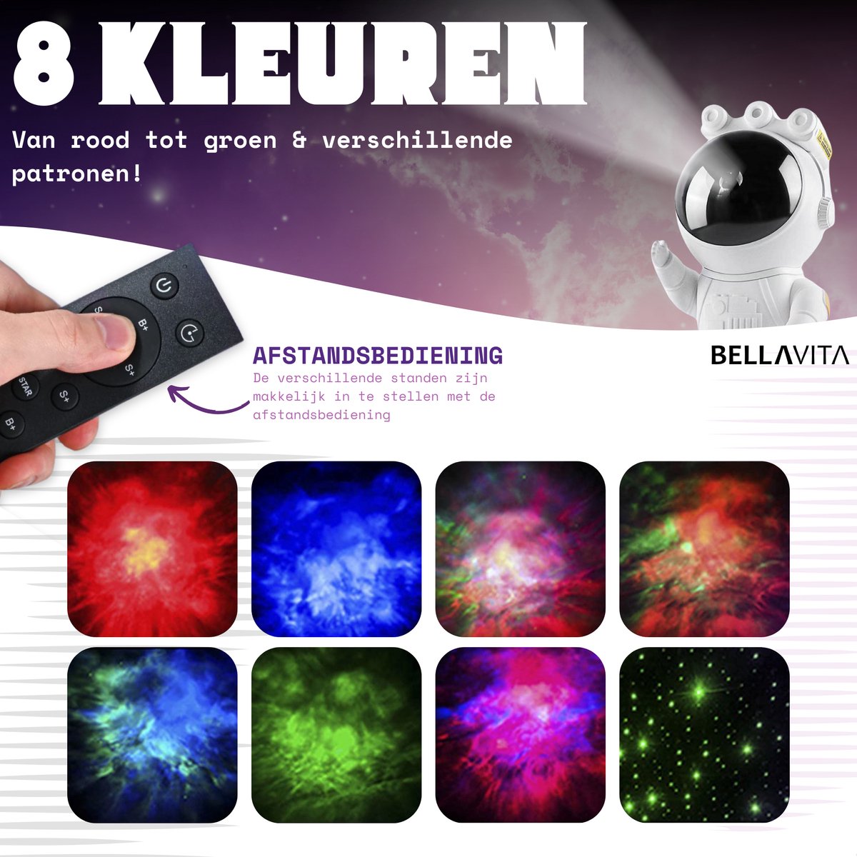 BELLAVITA ® Astronaut Sterren Projector - Galaxy Projector - Sterrenhemel - Astronaut - Lamp - Sterren - Nachtlamp - Kind - Kinderen - Kids - Lamp voor kids – foto 3