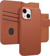 Accezz Étui adapté pour iPhone 14 avec porte-cartes – Bookcase en cuir Accezz 2 en 1 avec MagSafe – Marron