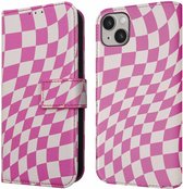 iMoshion Hoesje Geschikt voor iPhone 14 Hoesje Met Pasjeshouder - iMoshion Design Bookcase smartphone - Roze / Retro Pink