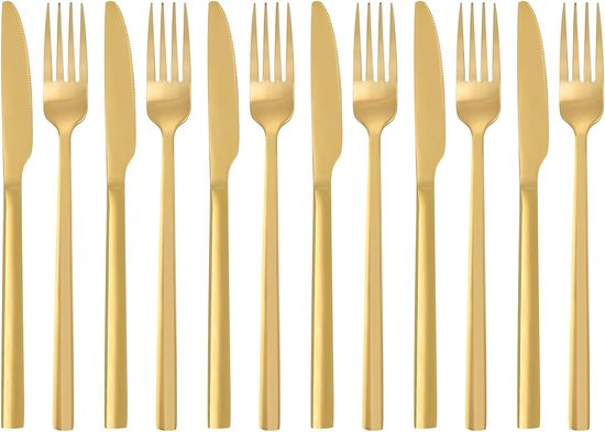 QUCHER 18/8 Couverts 12 Pièces Acier Inoxydable - 6 Couteaux Table + 6 Fourchettes