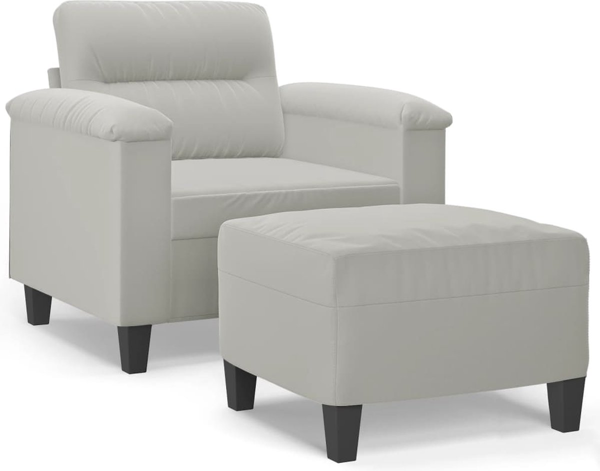vidaXL Fauteuil - met - voetenbank - 60 - cm - microvezelstof - lichtgrijs