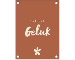 Tuinposter 30x40 cm - Tuindecoratie - Quote - Pluk het geluk - Terra - Tekst - Bloem - Poster voor in de tuin - Buiten decoratie - Schutting tuinschilderij - Wanddecoratie