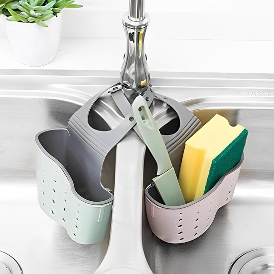 Mooshy 4 stuks keukensponshouder voor gootsteen, hangende waterdichte roestvrijstalen gootsteenhouder (wit