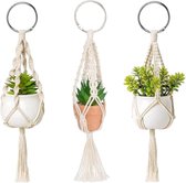 Set van 3 macramé plantenhangers, plantenhangers, voor binnen en buiten, plantenmand, bloempot, houder, boho, woondecoratie, 35 cm