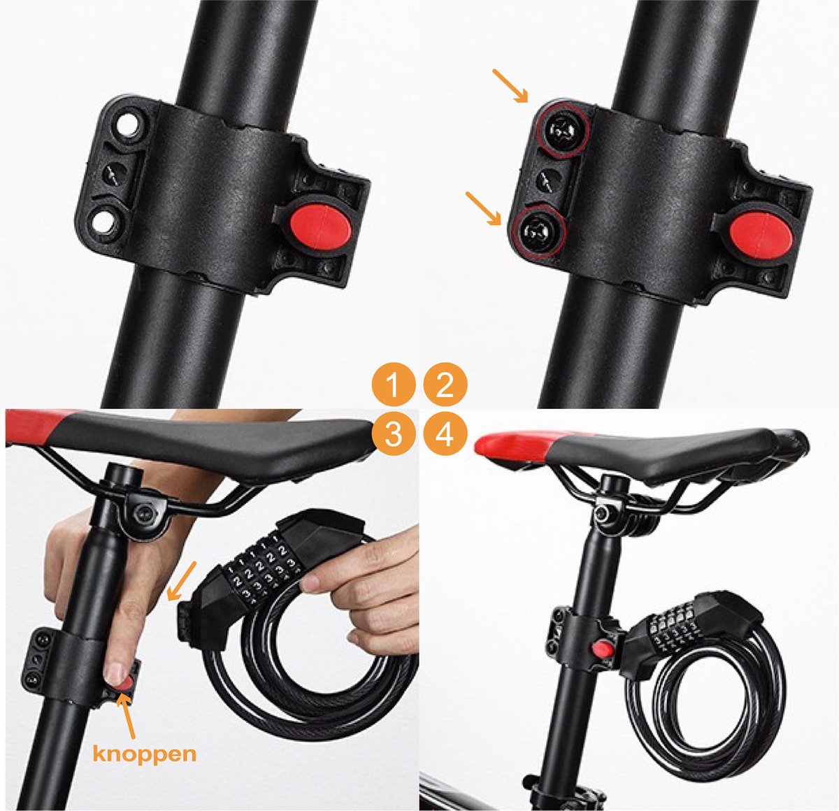 Colorful Sun® Fietsslot met cijferslot - Ø12mm / 120cm - Met vaste beugel - 1 stuk - Kabelslot Fiets - Slot voor Fietsen - Motorslot - Fietssloten electrische fietsen - Code Kabelslot - Cijfercombinatieslot - Zwart – foto 3