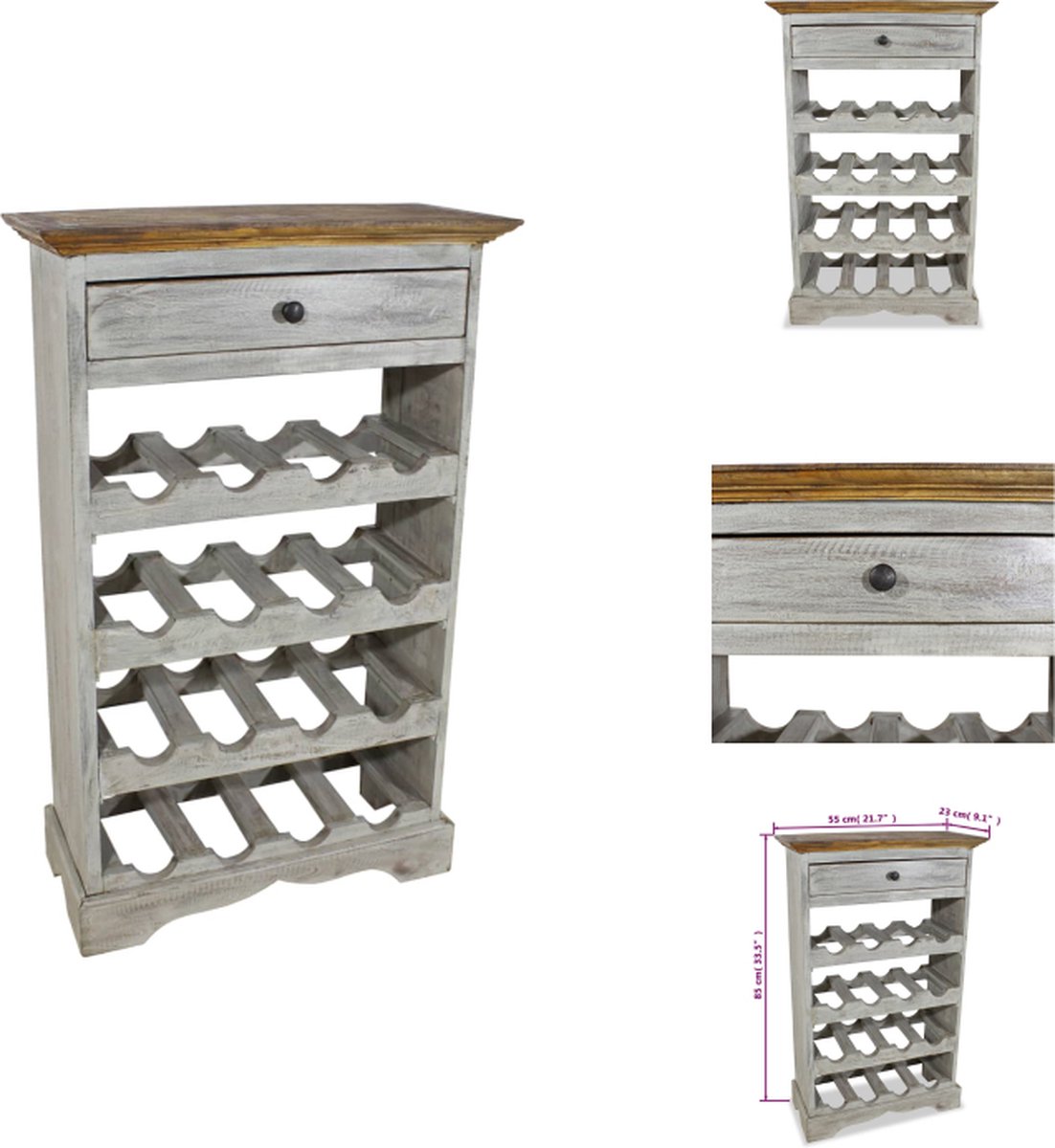 VidaXL Houten Wijnrek 55 x 23 x 85 cm Handgemaakt Wijnrek