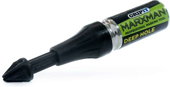 Een zwarte Marxman Deep Hole markeerpen met groene en zilveren tekst, op zijn zijkant.