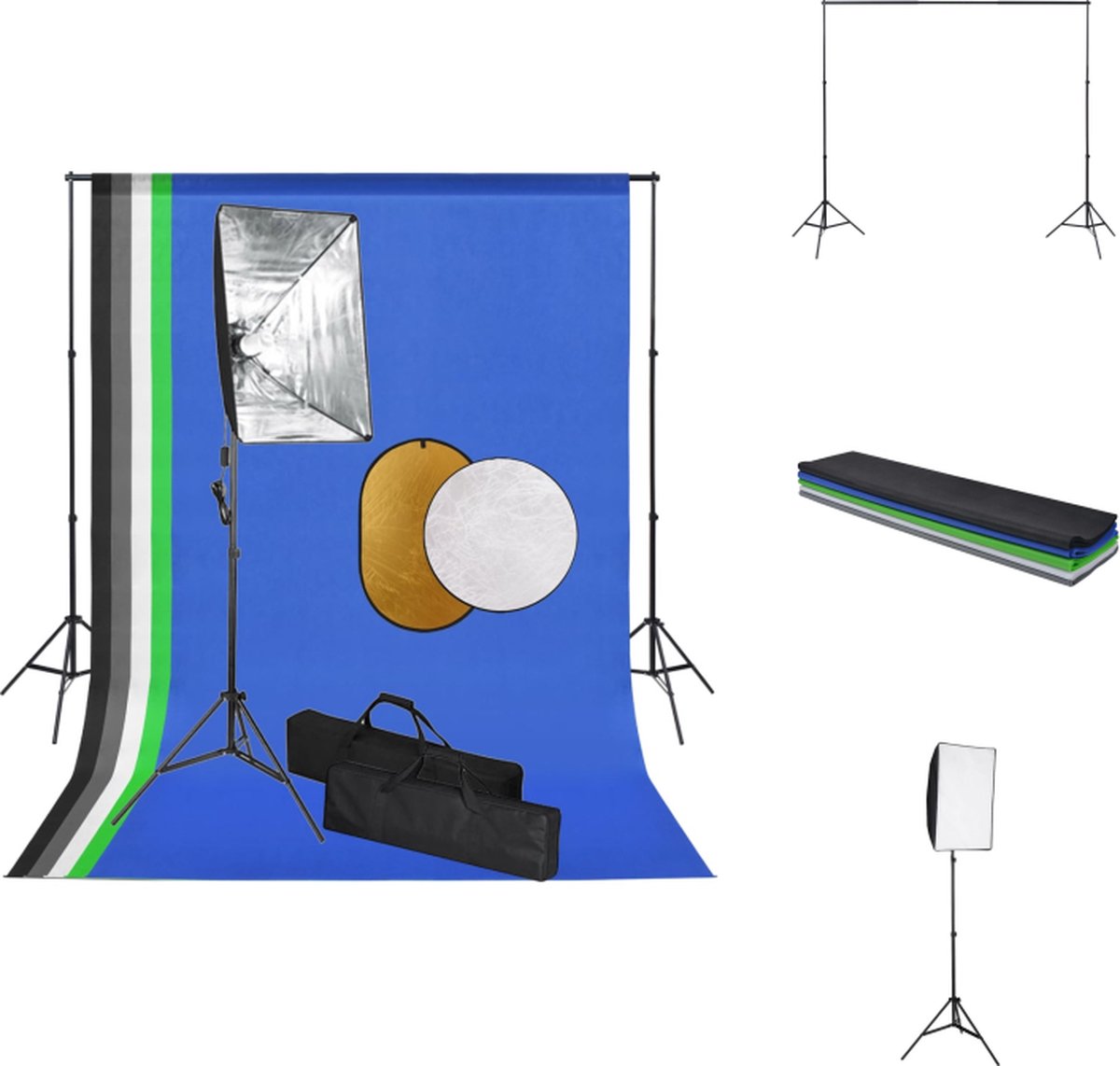 vidaXL Studioset Achtergrondset 300 cm - s 5-in-1 Reflector 110 cm - Fotostudio Set