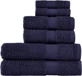 Handdoekenset, Marineblauw - 2 badhanddoeken, 2 handdoeken en 2 washandjes, dagelijks gebruik, 500 gsm ringgesponnen 100% katoen, zeer absorberend voor badkamer, douche (6 stuks)