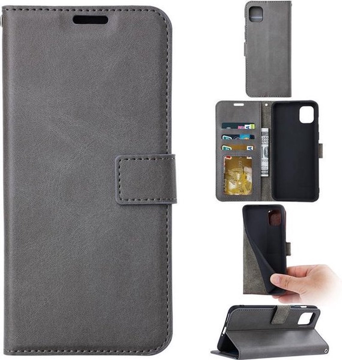 Portemonnee Book Case Hoesje Geschikt voor: iPhone 15 Plus - Grijs