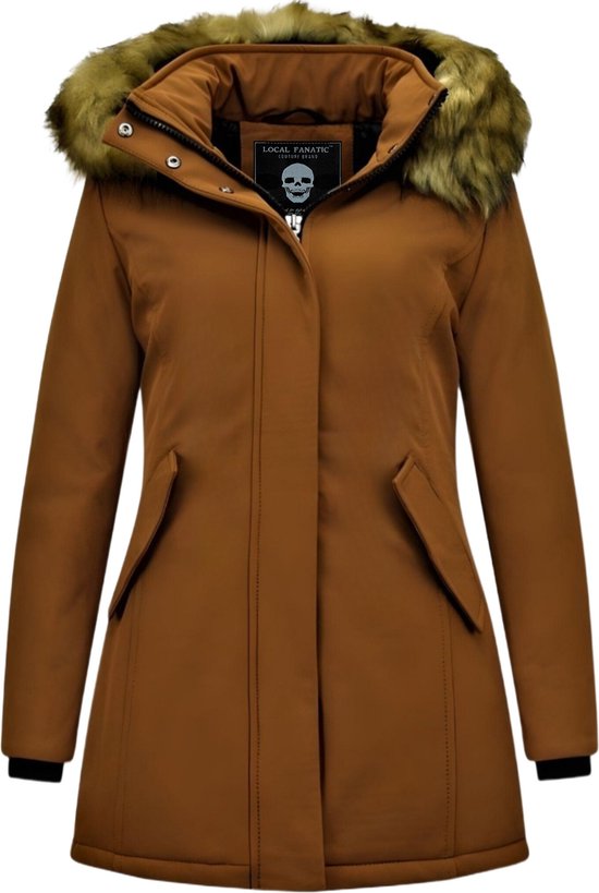 MATOGLA Manteau d'hiver pour femme avec col en imitation fourrure - Coupe slim - Marron