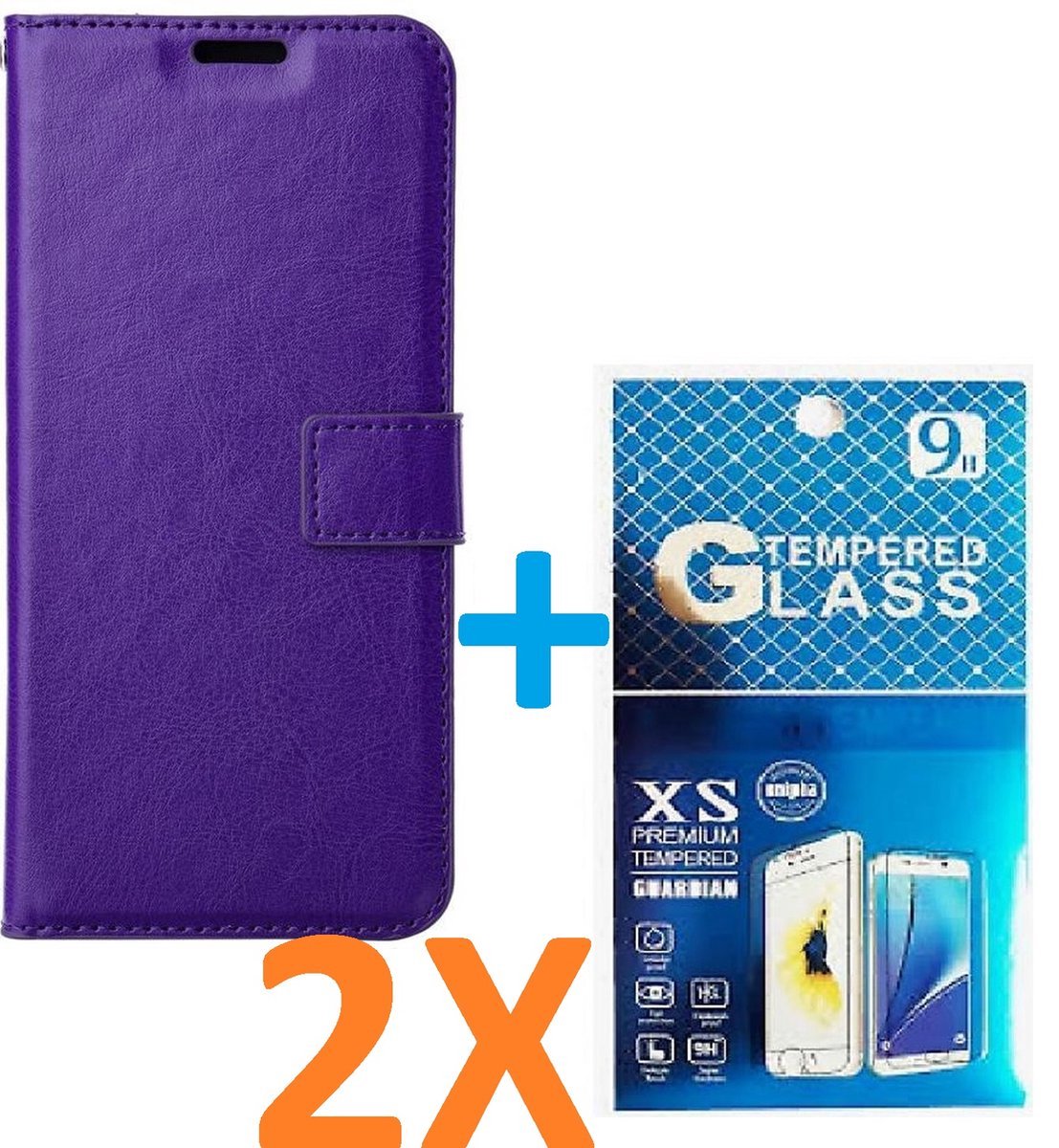 Portemonnee Book Case Hoesje + 2x Screenprotector Glas Geschikt voor: iPhone 15 - Paars