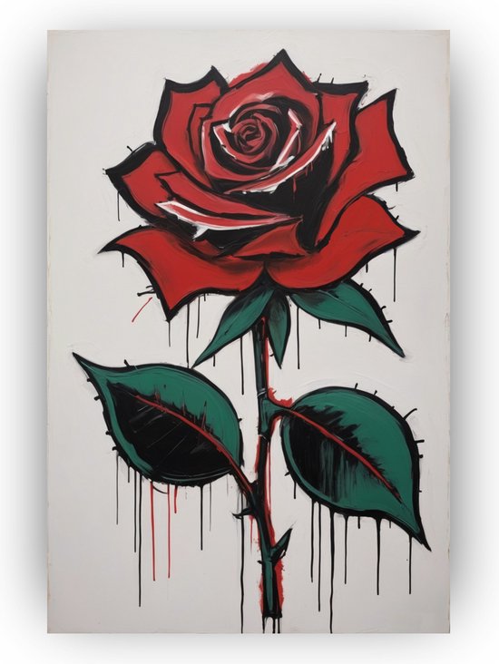 Roos Basquiat stijl poster - Roos posters - Poster Jean-MIchel Basquiat - Poster retro - Slaapkamer poster - Kunst - 50 x 70 cm