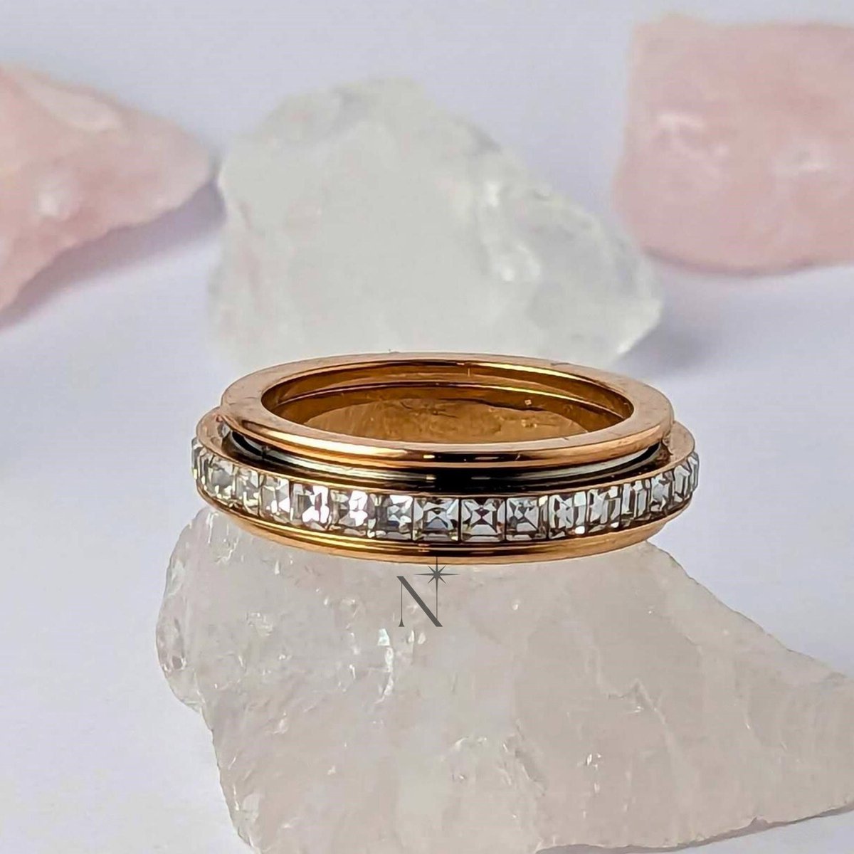 Luminora Elevate Ring Roségoud - Fidget Ring Diamanten - Anxiety Ring - Stress Ring - Anti Stress Ring - Spinner Ring - Spinning Ring - Draai Ring - Maat 57 | ⌀ 18.2 - Wellness Sieraden