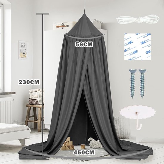 Amilian Hemel met strik voor babybed, wieg, wieg, kinderbed, decoratie voor kinderkamer, luifel; bedgordijn; hemel: chiffon maan / sterren lichtblauw (gemaakt in de EU