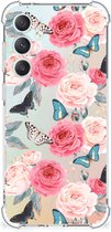 Telefoonhoesje Geschikt voor Samsung Galaxy S23 FE Silicone Case met transparante rand Butterfly Roses