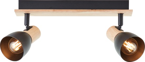 Brilliant lamp Daintree spot bar 2-lamps hout/zwart aluminium bruin 2x D45, E14, 28 W