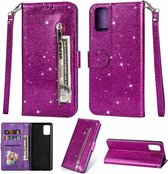 Portemonnee Hoesje - Wallet Case - Rits Sparkly Glitter - Telefoonhoes met Kord Geschikt voor: Samsung Galaxy A41 - Paars