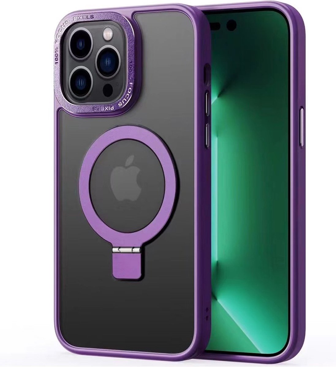 Multimedia & Accessoires Magsafe TPU Back Cover Case Hoesje met Stand geschikt voor Apple iPhone 15 – Paars – Zachte Plastic - Siliconen – Harde Plastic – Soft Case – Flexibel