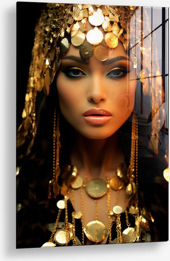 Wallfield™ - Elegance dorée | Peinture sur verre | Verre trempé | 60 x 90 cm | Système de suspension magnétique