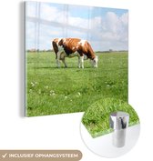 MuchoWow® Peinture sur verre 20x20 cm - Peinture sur verre - Vache - Marron - Wit - Animal - Photo sur verre acrylique - Peintures