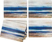 Sets de table en bois Ocean View Premium avec dos en liège et motif abstrait, ensemble de 6 pièces, 30 x 22,8 cm