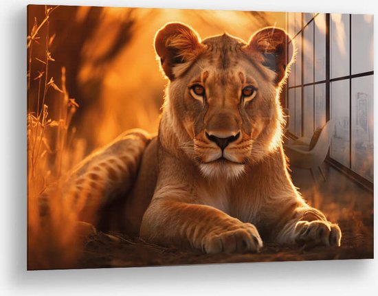 Wallfield™ - Lioness HZ | Glasschilderij | Gehard glas | 60 x 90 cm | Magnetisch Ophangsysteem