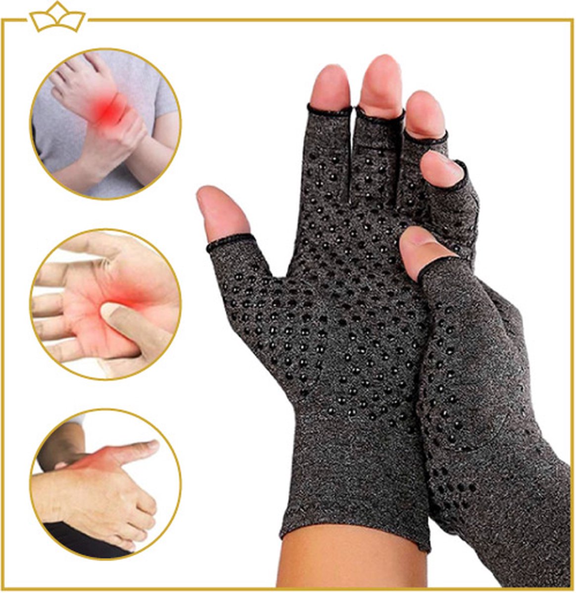 ATTREZZO® Compressie handschoenen - Grijs - Maat XL - Anti slip - One size - Ideaal voor patiënten van Reuma - Artritis - Artrose