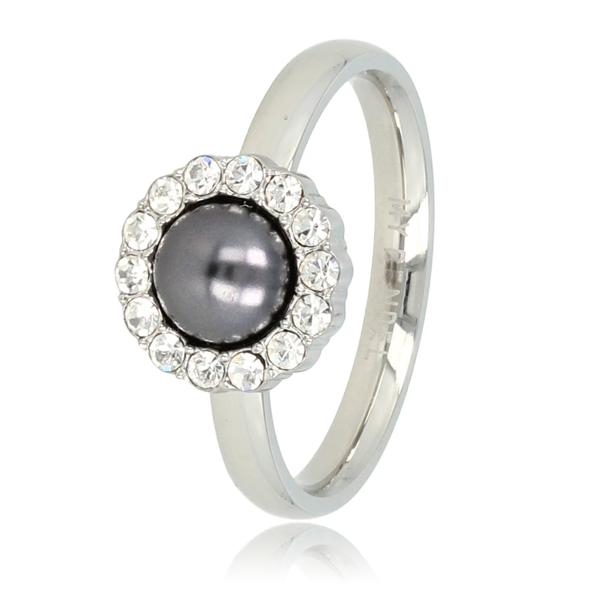 My Bendel - Ring zilver met zirkonia steentjes en zwarte parel - Zilveren ring met een ronde zwarte parel versierd met zirkonia steentjes - Met luxe cadeauverpakking