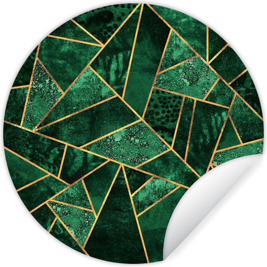 WallCircle - Stickers muraux - Papier Peint Cercle - Emeraude - Or - Abstrait - Motifs - 100x100 cm - Wall Circle - Auto Adhésif - Rond Papier Peint Autocollant XXL