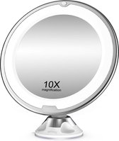 Cosmeticaspiegel, 10x Vergrotend met LED Verlichting Wandmontage 360 Graden Draaibaar Op Batterijen Scheerspiegel Make-Up Spiegel Wandspiegel
