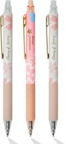 Ainy - Luxe Sakura Uitwisbare Pen - set van 3 zwarte uitgumbare pennen voor in je etui - kawaii balpen | middelbare schoolspullen balpennen (niet geschikt voor legami vulling)