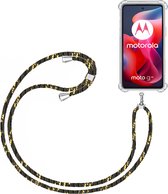 Telefoonkoord + Hoesje Geschikt voor Motorola Moto G24 - Lengte Verstelbaar - Telefoonketting - Shock Proof Case - Zwart Goud