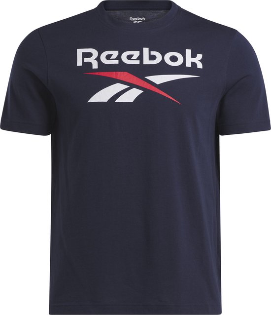 Reebok RI BIG STACKED LOGO TEE - Heren T-shirt - Navy - Maat M