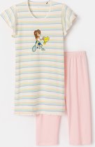 Woody pyjama meisjes/dames - multicolor gestreept - leeuw - 241-10-BAB-S/910 - maat M