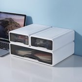 Ladebox, stapelbare mini-opbergdoos van hoogwaardig kunststof (PP), zichtbare ladekast voor kantoor, woonkamer, slaapkamer, 34 x 25 x 16,5 cm, wit