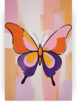Vlinder met roze poster - Slaapkamer poster - Wanddecoratie vlinders - Wanddecoratie modern - Posters slaapkamer - Wanddecoratie - 80 x 120 cm