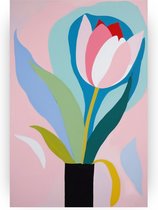Tulp in vaas - Tulp wanddecoratie - Schilderijen canvas stilleven - Schilderij vintage - Canvas schilderijen woonkamer - Kunstwerk - 50 x 70 cm 18mm
