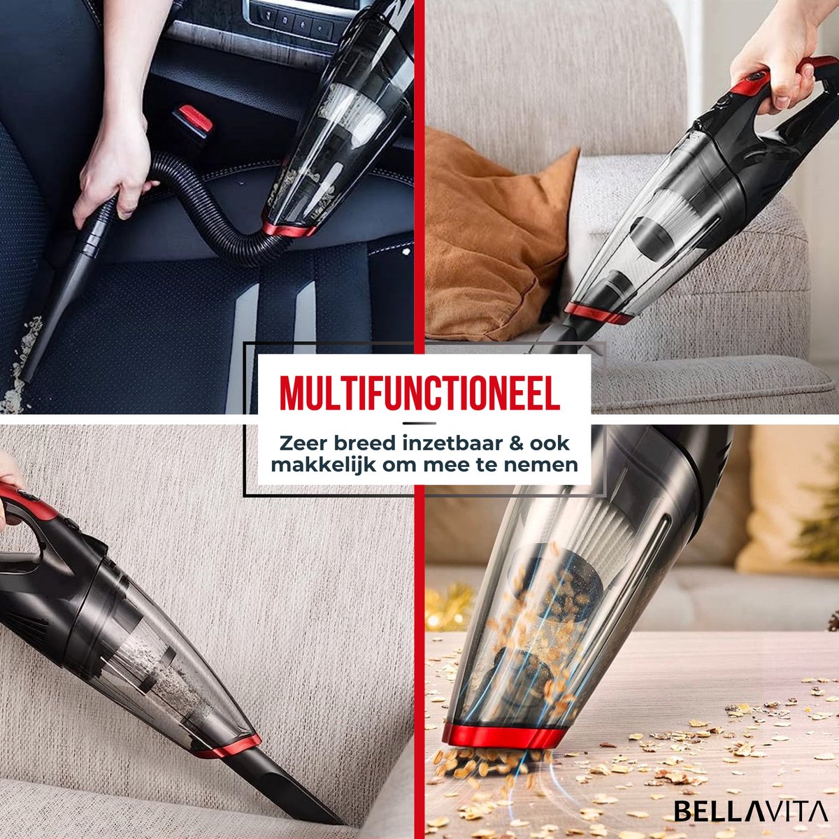 BELLAVITA Kruimelzuiger Snoerloos Rood HEPA Filter LED - afbeelding 3