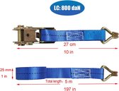 4 x 800 kg 5 m zware ratel riemen met J-haken, verstelbare spanbanden voor bestelwagens, bagage, cargo motorfiets, bewegende apparaten (blauw)