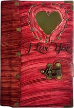 Schetsboek Love you for Ever met spiegel hartje - Leer - Handgemaakt - Ongebleekt Papier - Dagboek - Notitieboek - 23 x 16 cm - Cadeau Voor Vrouw