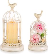 Vintage kaarsenhouder vogelkooi decoratie voor bruiloft, 27 cm / 37 cm kaarsenhouder metalen kooi kaarsen lantaarns voor bruiloft tafel middelpunt shabby chic woonkamer decor, wit