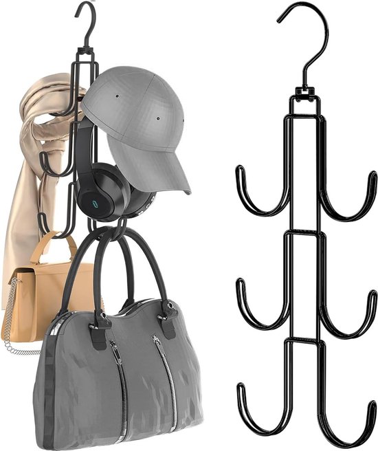 Handtashanger, 360° draaibare handtasorganizer voor in de kast met U-vormige haken