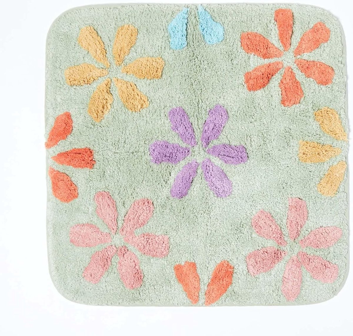 Antislipbadmat, wasbare kleurrijke badmat, 100% katoen, antislipbadmat met bloemmotief, grote douchemat in pastelkleuren 50 x 50 cm, veelkleurig