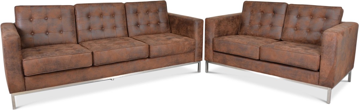 Banken set - 2 & 3 Zits - Vintage Bruin - Suede leder - Bank - Bankstel