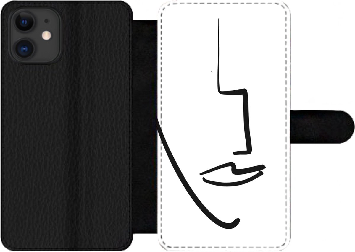 Telefoonhoesje Geschikt voor iPhone 12 Pro telefoonhoesje - Gezicht - Vrouw - Minimalisme - Met vakjes - Wallet case met magneetsluiting