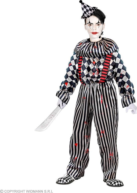 Widmann - Monster & Griezel Kostuum - Op Zoek Naar Bloed Enge Clown Kind Kostuum - Zwart / Wit - Maat 158 - Halloween - Verkleedkleding